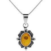 Sterling Silver Oval Amber Filigree Design Pendant