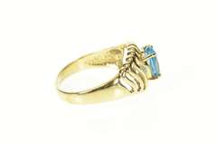 14K Yellow Gold Oval Blue Topaz Wavy Pattern Statement Ring