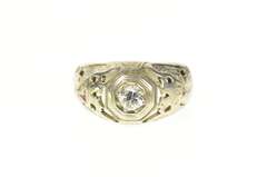 18K White Gold 0.36 Ct Diamond Ornate Men's Masonic Ring