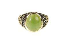 10K Yellow Gold 1960's Men's Nephrite Jade Textured Bark Ring
