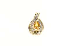 14K Yellow Gold Pear Citrine Diamond Accent Loop Classic Pendant