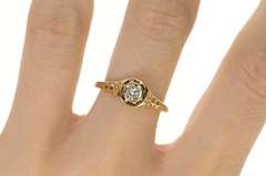 10K Yellow Gold Art Deco Floral Filigree Diamond Engagement Ring