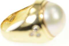 14K Yellow Gold Round Pearl Diamond Graduated Statement Ring