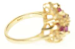 14K Yellow Gold Marquise Ruby Diamond Swirl Cluster Cocktail Ring