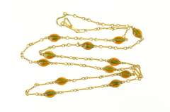 18K Yellow Gold Retro Orange Green Enamel Statement Chain Necklace