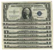 9 Series of 1935 Small Size $1 Silver Certificate notes
