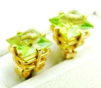 14K Princess Cut Peridot Stud Earrings