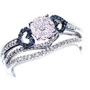 Blue Diamond Bridal Set With Hearts 10K White Gold Diamonds 2pc Set (1/3 cttw, i2/i3 Clarity)