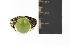 10K Yellow Gold 1960's Men's Nephrite Jade Textured Bark Ring