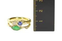 14K Yellow Gold 1.19 Ctw Emerald Sapphire Diamond Statement Ring