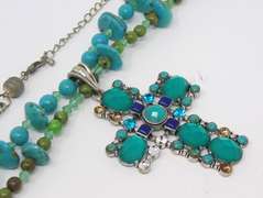 Turquoise and Gemstone Cross Necklace