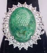 Huge Sparkling 12.60CT Emerald & Sapphire Ring, Sterling