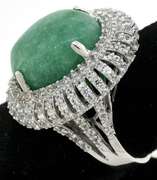 Shimmering Natural Emerald & White Sapphire Ring in Ste