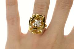 18K Yellow Gold 0.27 Ctw Retro Geometric Diamond Cluster Ring