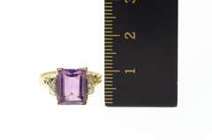 10K Yellow Gold 1940's Ornate Amethyst Diamond Accent Ring