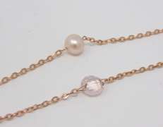 Charming Rose Quartz and Pearl Station Necklace