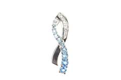 10K White Gold Blue Topaz Cubic Zirconia Criss Cross Wavy Pendant