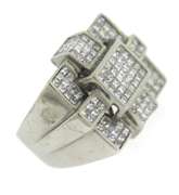Majestic White Gold apx 5ctw Invisible Set Diamond Men's Ring