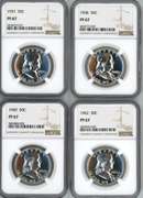 4 Diff. NGC PF67 Franklin Halves: 1957, 58, 60, & 62