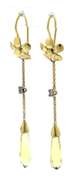 Fabulous 18kt Fower Dangle Earrings w Citirne and Diamond