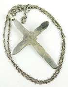 Signed Native American Large Sterling Turquoise Cross & Chain