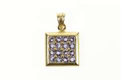 10K Yellow Gold Square Pave Tanzanite Cluster Statement Pendant