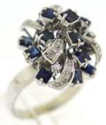 Vintage 14kt White Gold Blue Sapphire and Diamond Ring