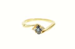 14K Yellow Gold Oval Sapphire Diamond Accent Bypass Ring