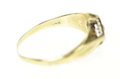 14K Yellow Gold Art Deco Etched Ornate Diamond Engagement Ring