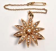 Antique Seed Pearl Starburst Brooch