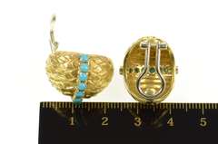 18K Yellow Gold Retro 1940's Ornate Turquoise Clip Back Earrings