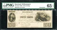 Gem Crisp 1840's .50 John H King Williamsport MD PMG 65 EPQ Tough Note!