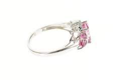 10K White Gold Oval Syn. Pink Sapphire Diamond Accent Ring