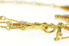 18K Yellow Gold Retro Orange Green Enamel Statement Chain Necklace