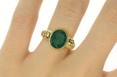 14K Yellow Gold Oval Carved Green Agate Intaglio Wax Seal Ring