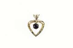 14K White Gold Round Sapphire Inset Classic Heart Symbol Pendant