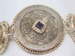 Sterling Silver Signed Sajen Coin & Stone Bracelet