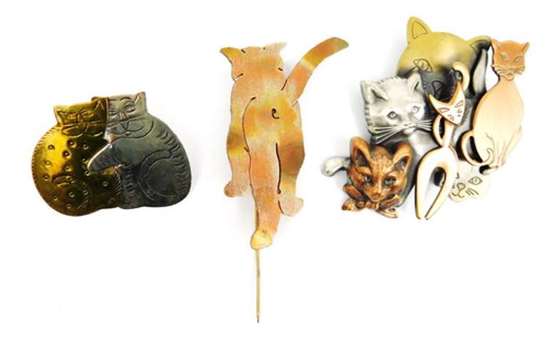 3 Mixed Metal Cat Pins