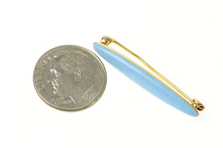 14K Yellow Gold Rounded Bar Retro Blue Enamel Pin/Brooch