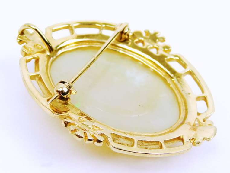 Exquisite 14K Carved Opal Cameo Pin/Pendant