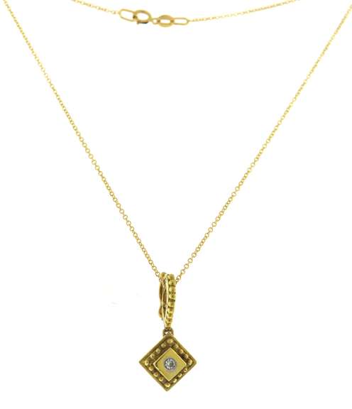 Fantastic 18kt YG Square Etruscan Style Diamond Necklace