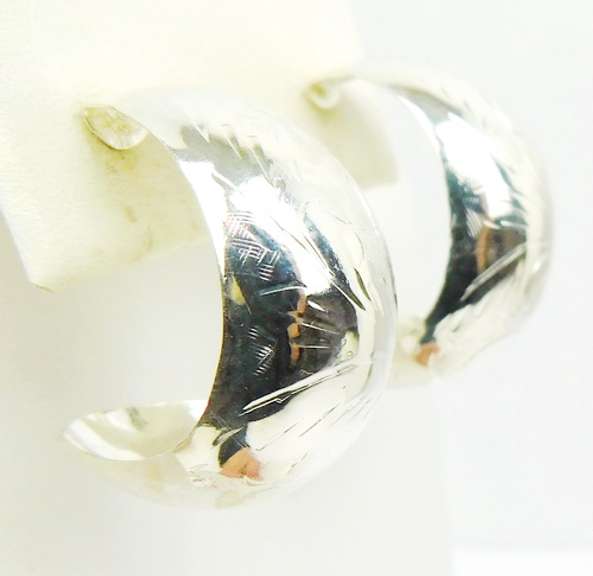 Wide Sterling Silver Engraved Hoop Earrings