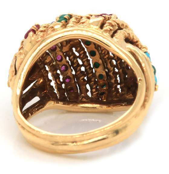 Fabulous 18kt YG Turquoise & Ruby Textured Dome Ring