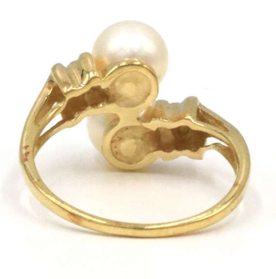 Brilliant 14kt YG Double Pearl & Diamond Bypass Ring