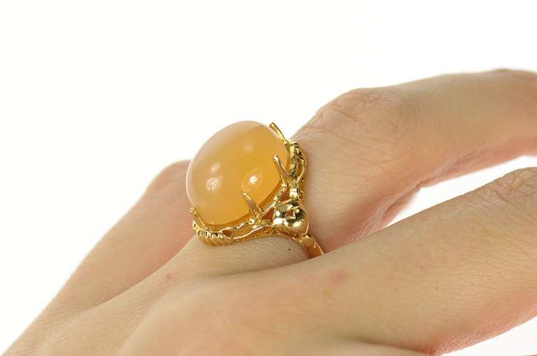 14K Yellow Gold Moonstone Cabochon Statement Cocktail Ring