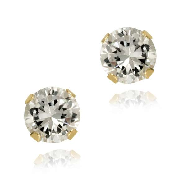 14K Yellow Gold 1.1ct White Topaz Stud Earrings, 5mm