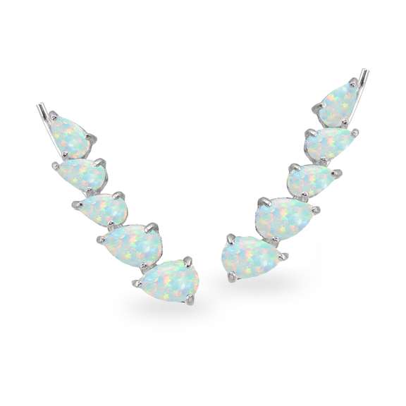 Sterling Silver Simulated Opal Teardrop Curved Climber Crawler Earrings