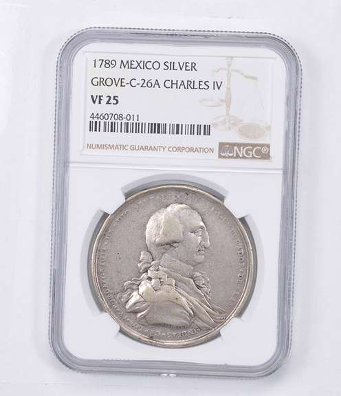 VF25 1789 Mexico Silver Medal - Charles IV - Proclamation - Graded NGC