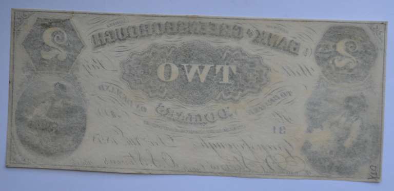 $ 2 Bank Of Greensboro Georgia 1858 Note  Note