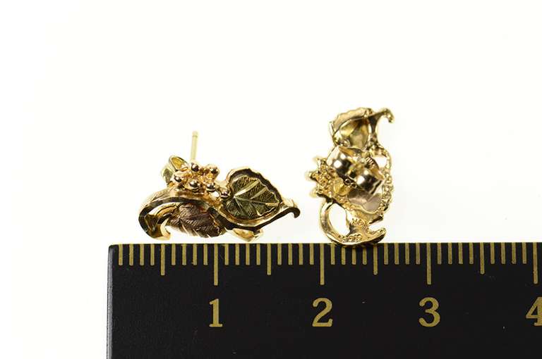 14K Yellow Gold Two Tone Black Hills Leaf Cluster Curved Earrings